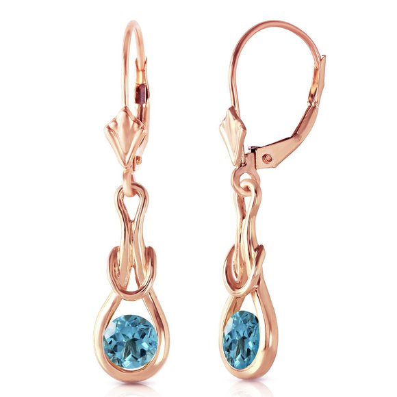14K. GOLD LEVER BACK EARRINGS W NATURAL BLUE TOPAZ - Picture 3 of 5